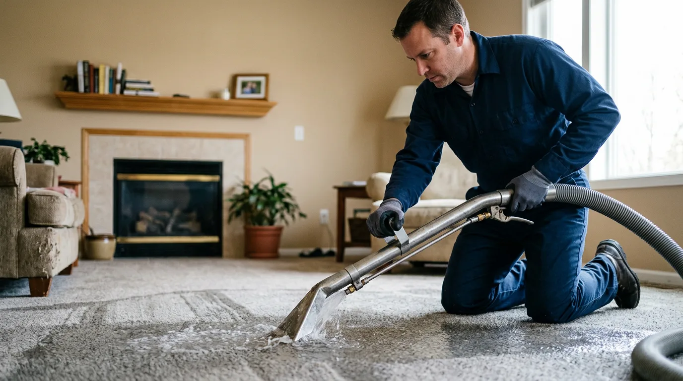 Water damage restoration technician working near Hampshire, IL